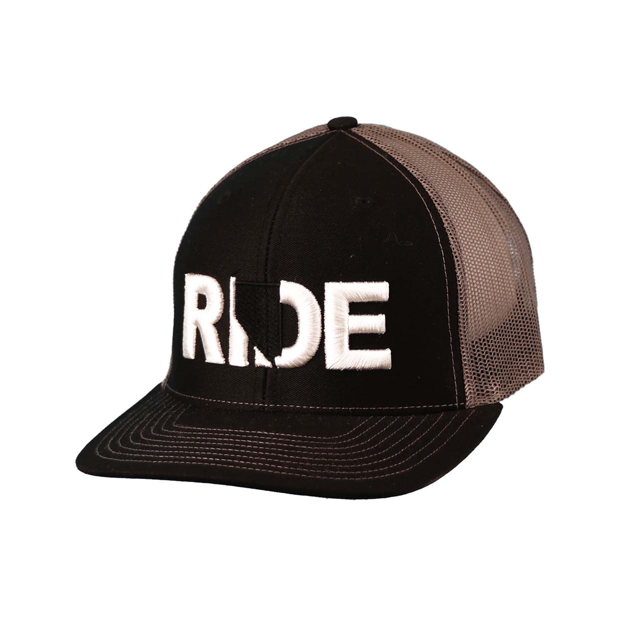 Ride Nevada Classic Pro 3D Puff Embroidered Snapback Trucker Hat Black/Gray