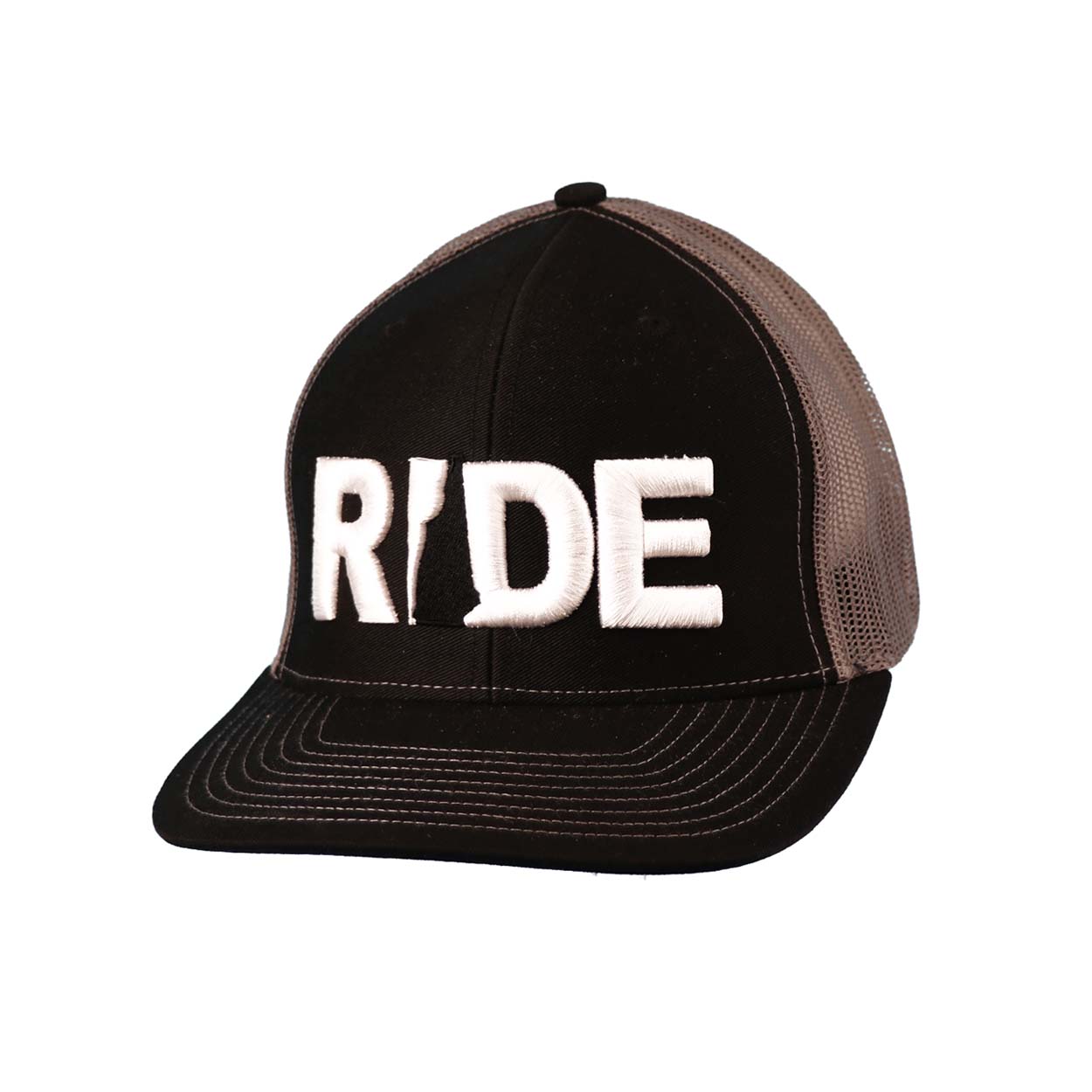 Ride New Hampshire Classic Embroidered Snapback Trucker Hat Black/Gray