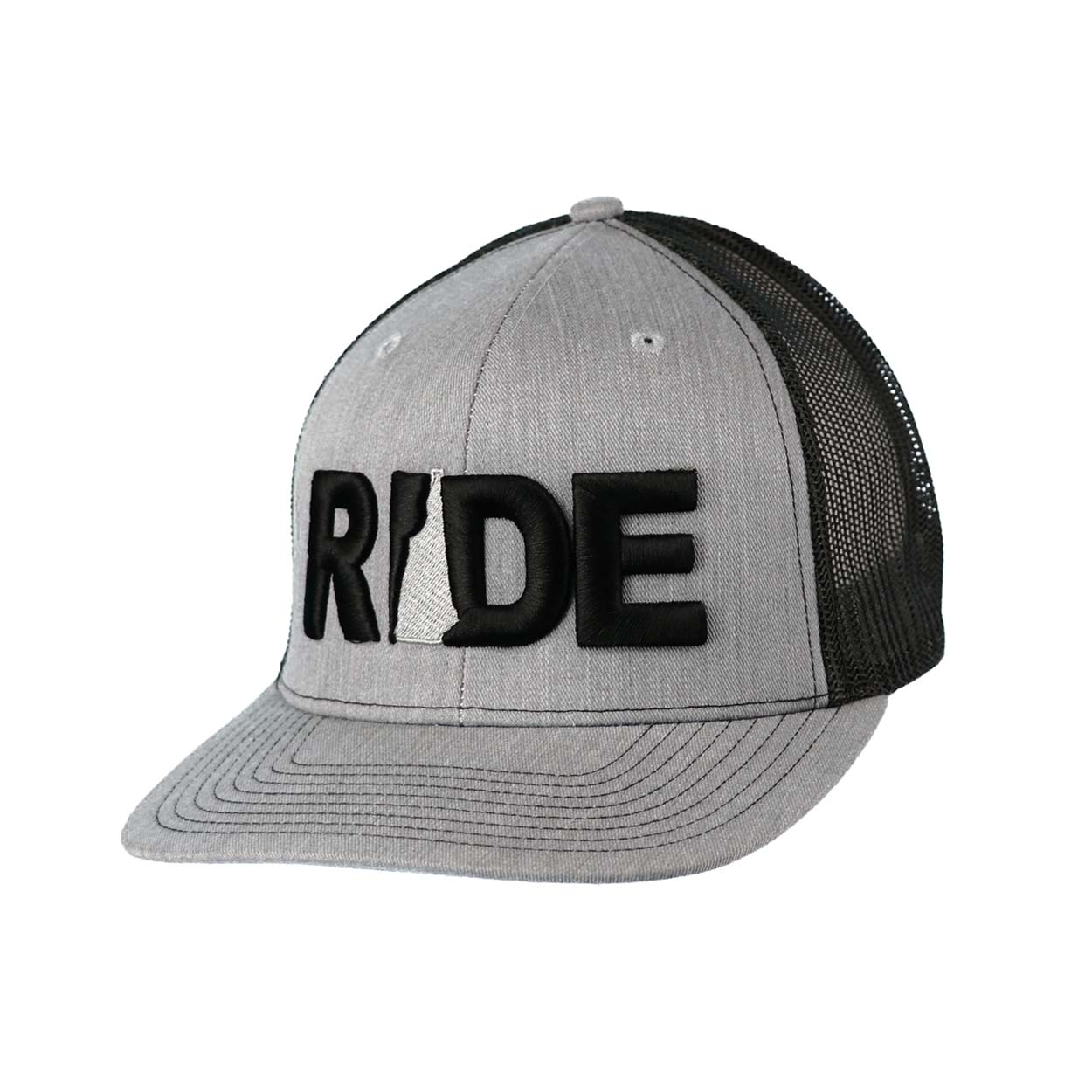 Ride New Hampshire Classic Pro 3D Puff Embroidered Snapback Trucker Hat Heather Gray/Black