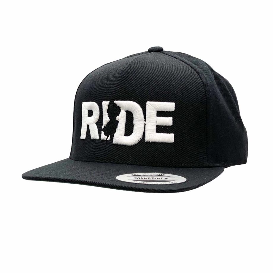 Ride New Jersey Classic Embroidered Snapback Flat Brim Hat Black_White
