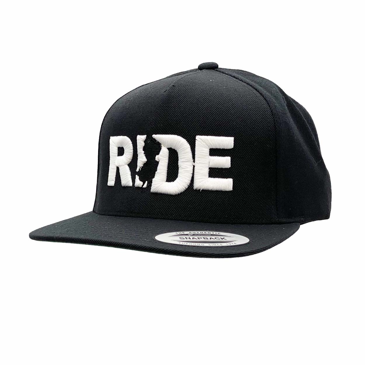 Ride New Jersey Classic Embroidered  Snapback Flat Brim Hat Black