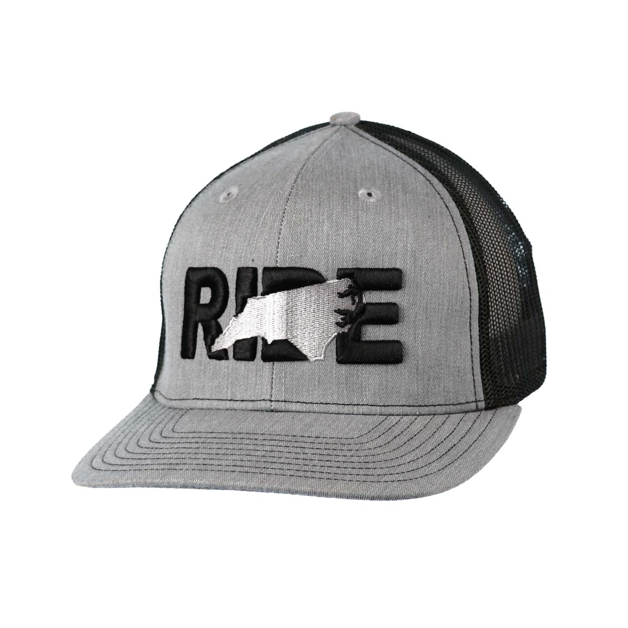 Ride North Carolina Classic Pro 3D Puff Embroidered Snapback Trucker Hat Heather Gray/Black