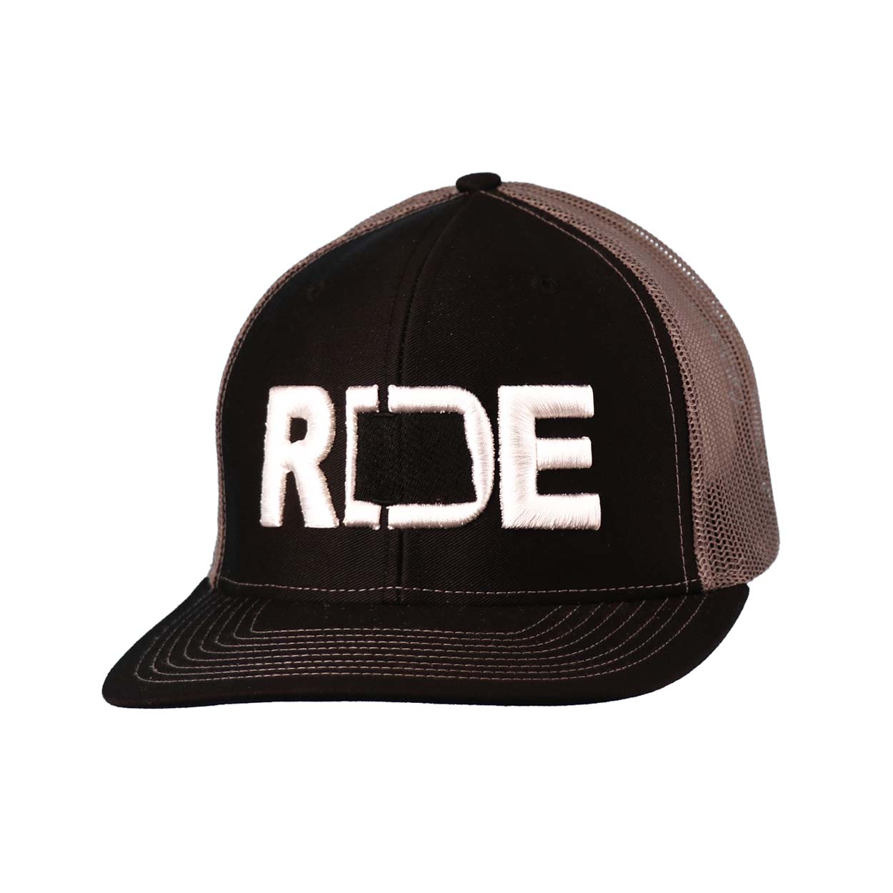 Ride North Dakota Classic Embroidered Snapback Trucker Hat Black/Gray
