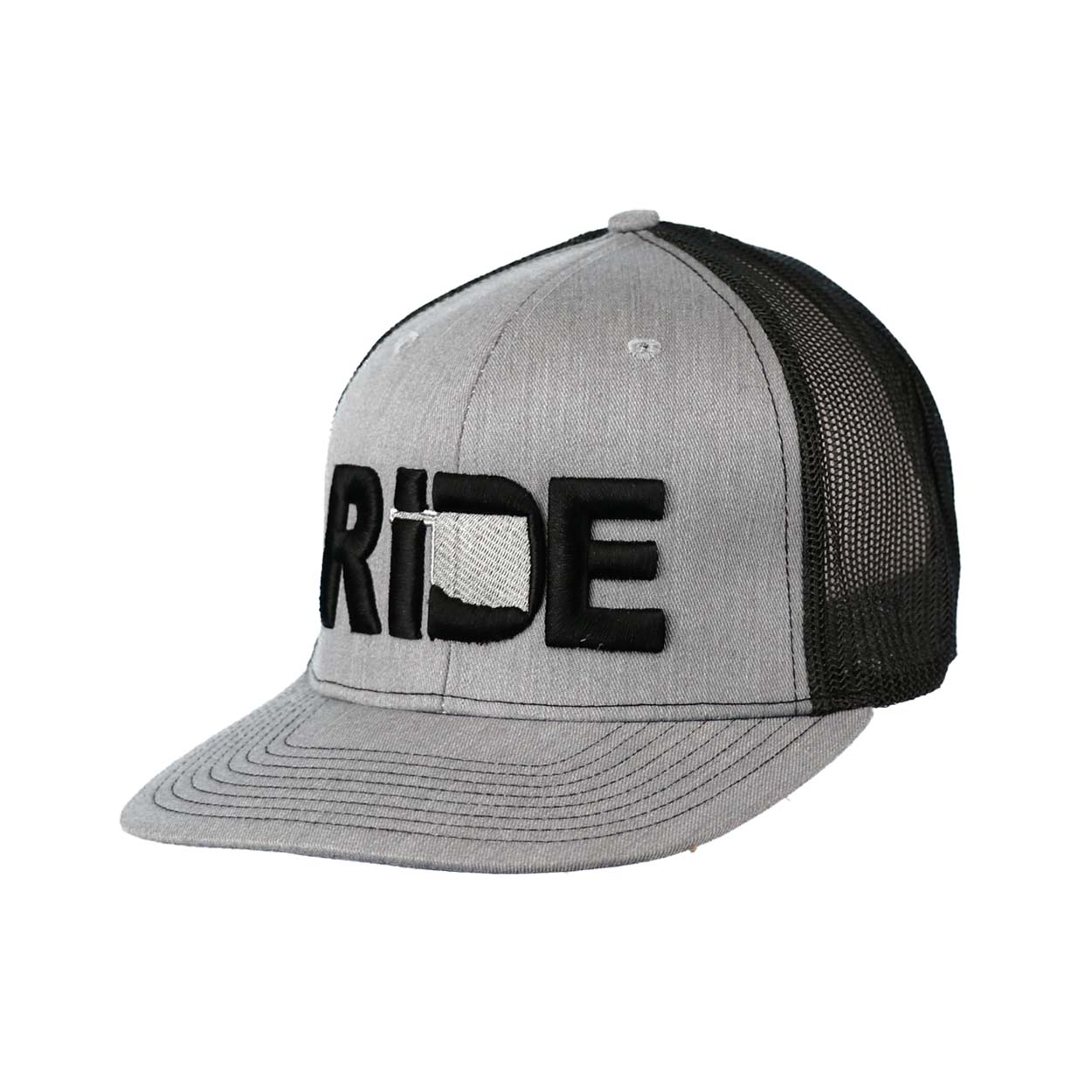 Ride Oklahoma Classic Pro 3D Puff Embroidered Snapback Trucker Hat Heather Gray/Black