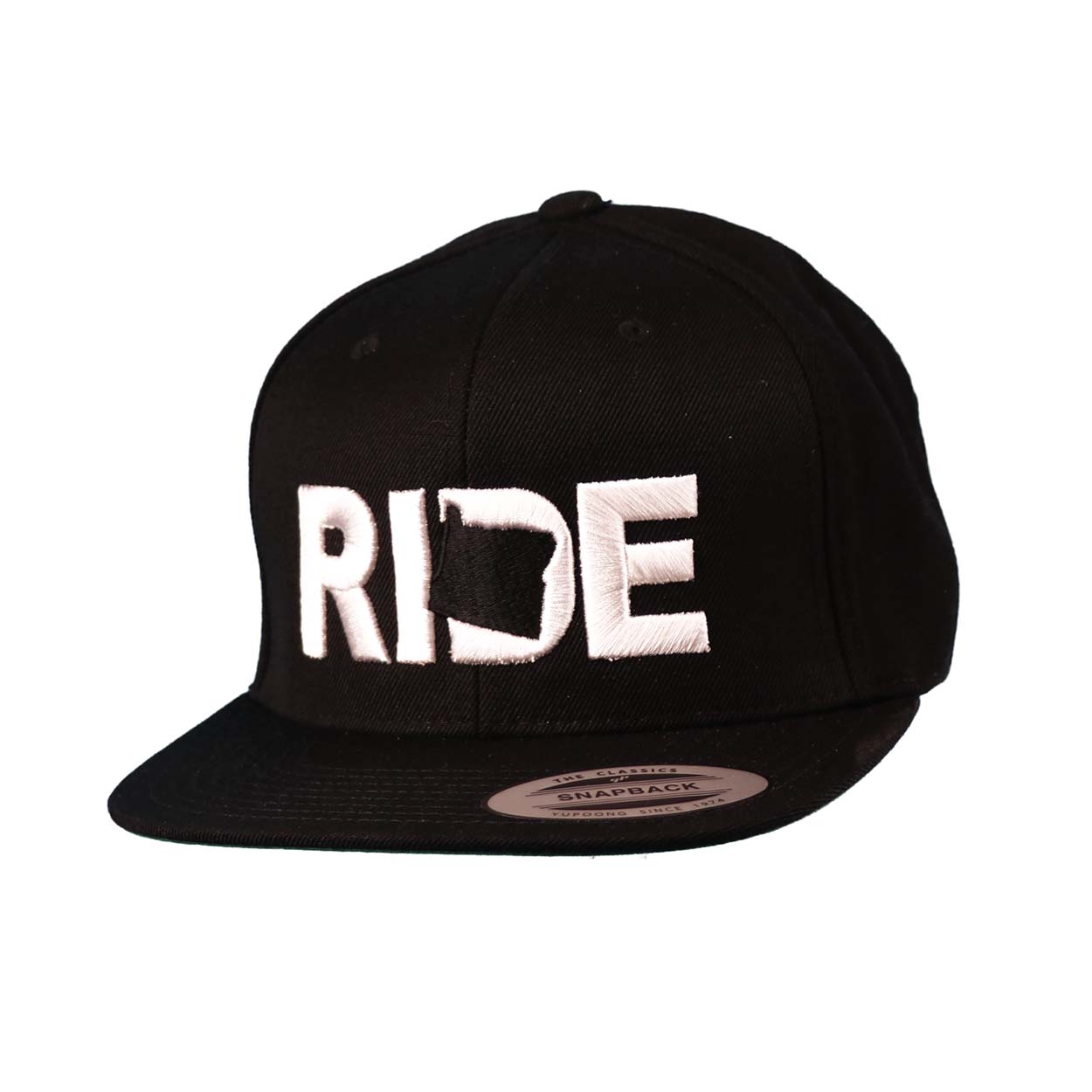 Ride Oregon Classic Embroidered  Snapback Flat Brim Hat Black