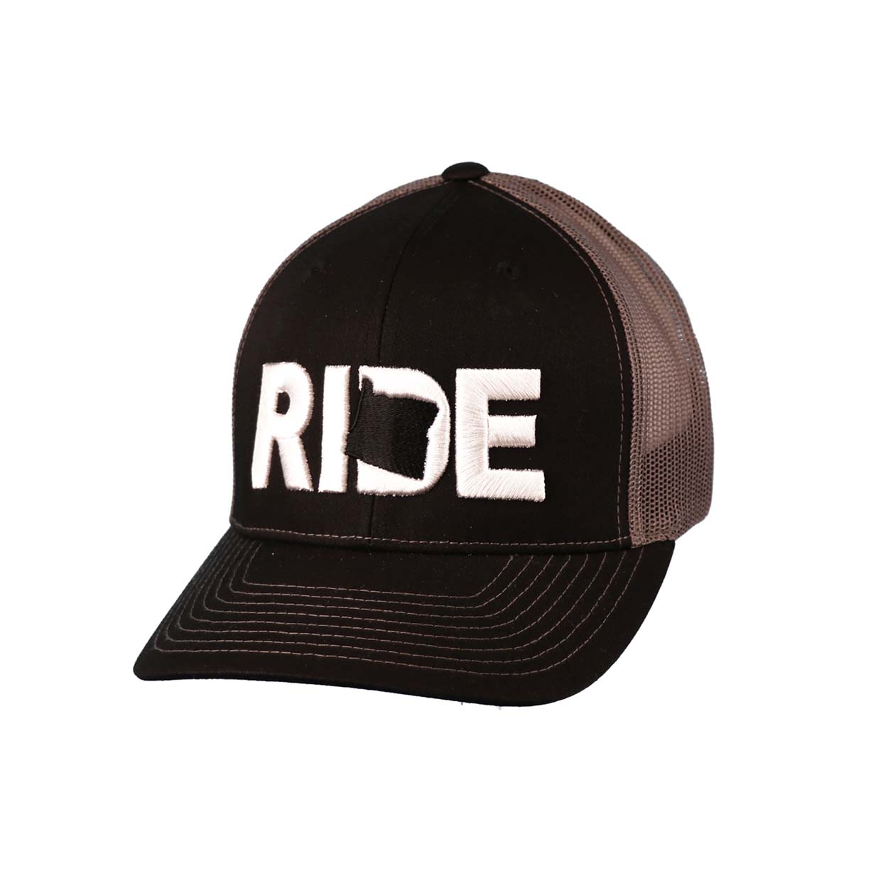 Ride Oregon Classic Embroidered Snapback Trucker Hat Black/Gray