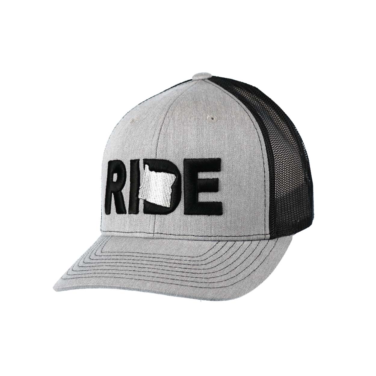 Ride Oregon Classic Embroidered Snapback Trucker Hat Heather Gray/Black