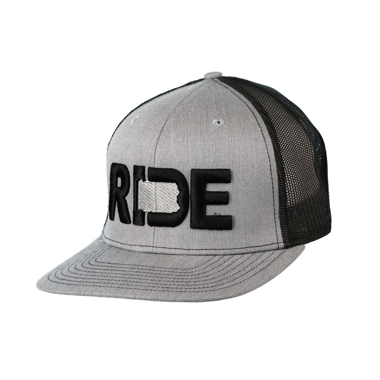 Ride Pennsylvania Classic Pro 3D Puff Embroidered Snapback Trucker Hat Heather Gray/Black