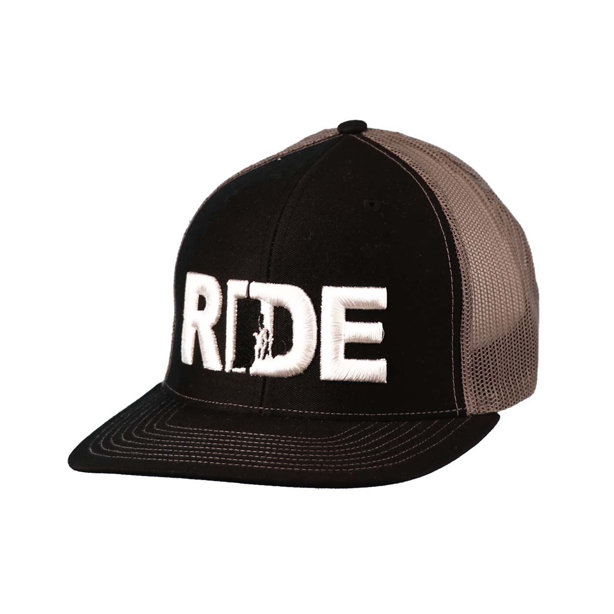 Ride Rhode Island Classic Embroidered Snapback Trucker Hat Black/Charcoal
