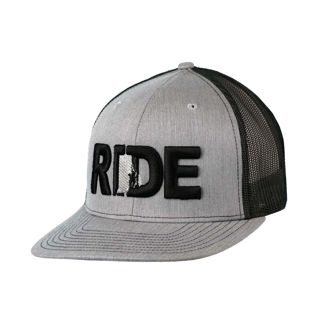 Ride Rhode Island Classic Embroidered Snapback Trucker Hat Heather Gray/Black
