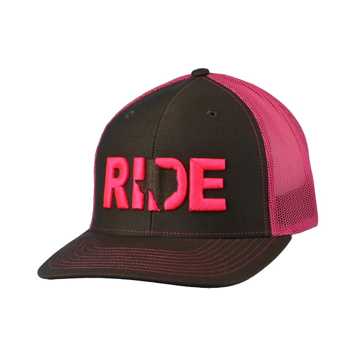 Ride Texas Classic Embroidered Snapback Trucker Hat Gray/Fuschia