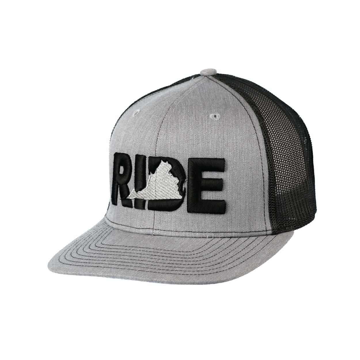 Ride Virginia Classic Pro 3D Puff Embroidered Snapback Trucker Hat Heather Gray/Black