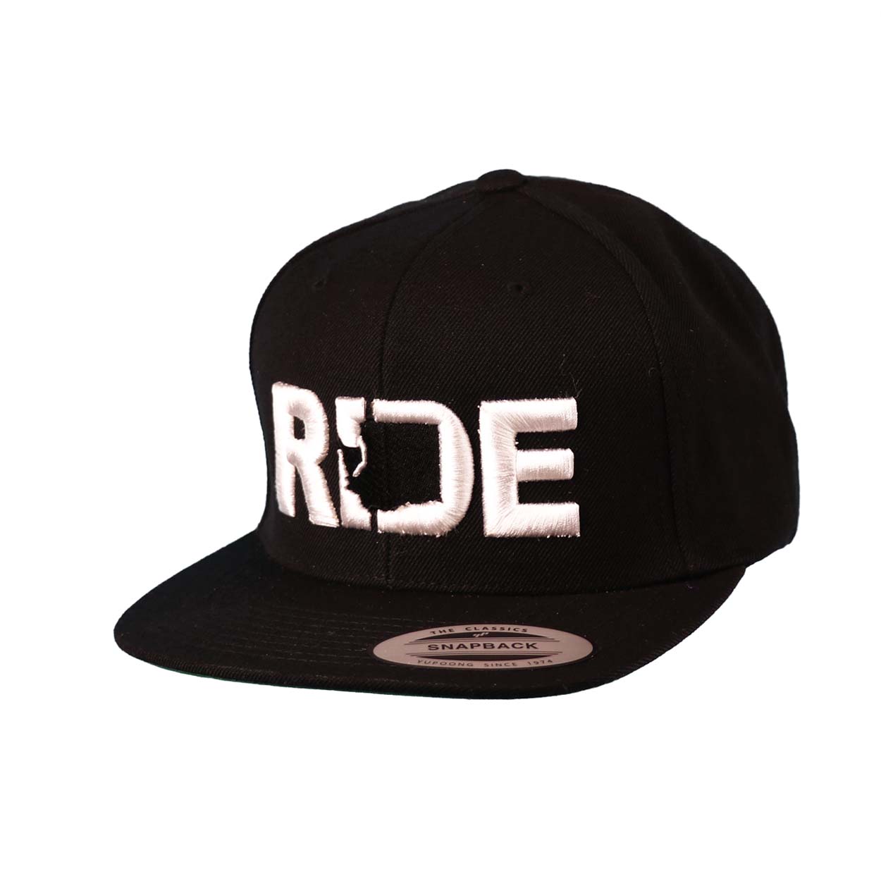 Ride Washington Classic Embroidered  Snapback Flat Brim Hat Black