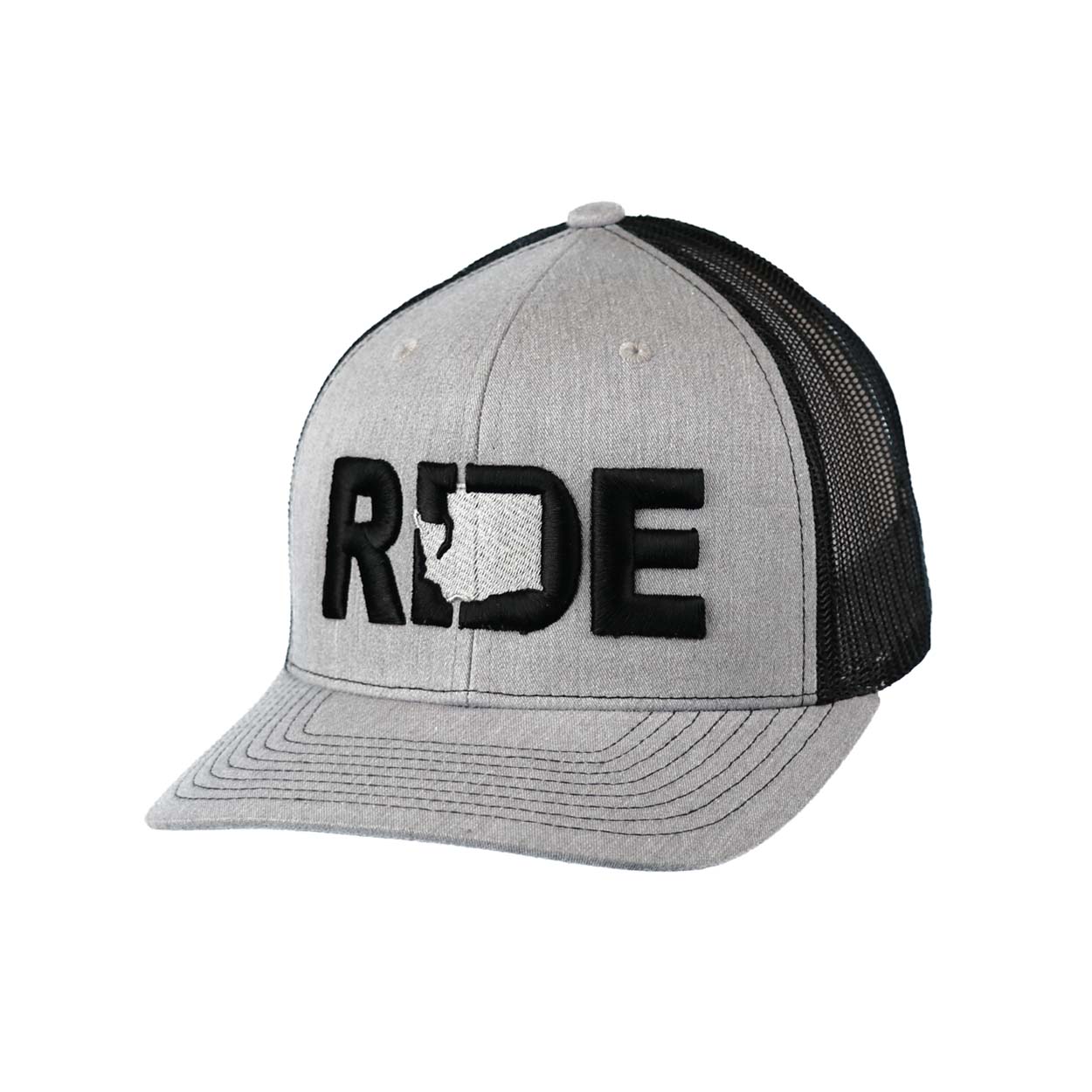 Ride Washington Classic Pro 3D Puff Embroidered Snapback Trucker Hat Heather Gray/Black