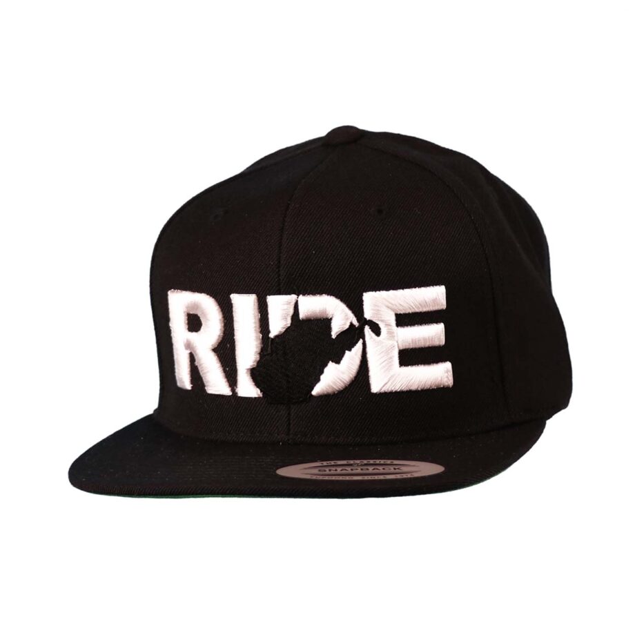Ride West Virginia Classic Flatbrim Snapback Hat Black_White