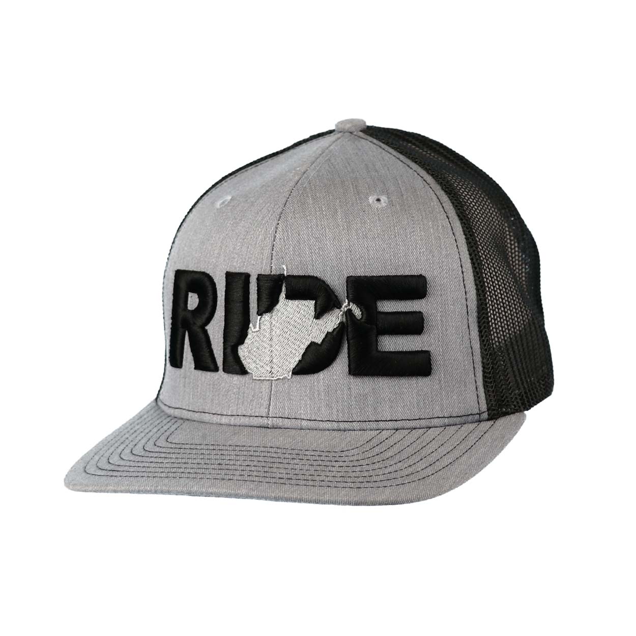 Ride West Virginia Classic Pro 3D Puff Embroidered Snapback Trucker Hat Heather Gray/Black