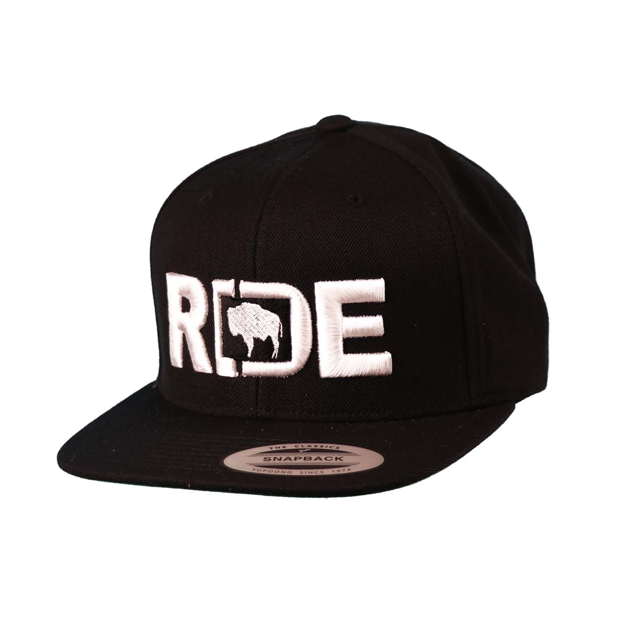 Ride Wyoming Classic Pro 3D Puff Embroidered Snapback Flat Brim Hat Black