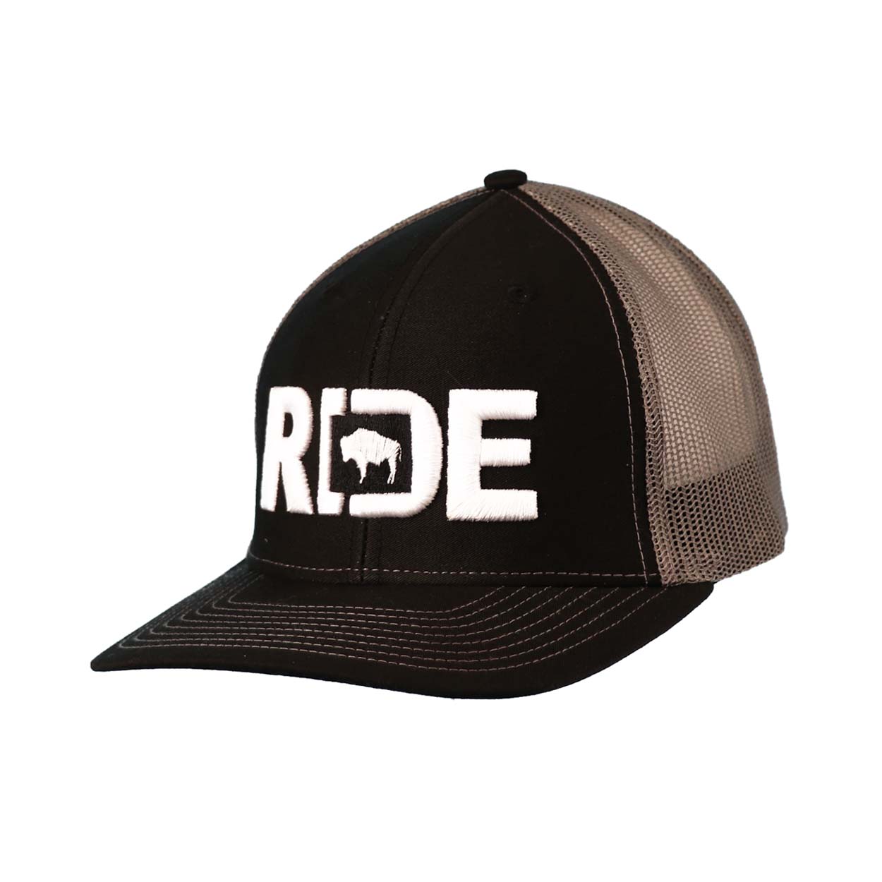 Ride Wyoming Classic Embroidered Snapback Trucker Hat Black/Gray