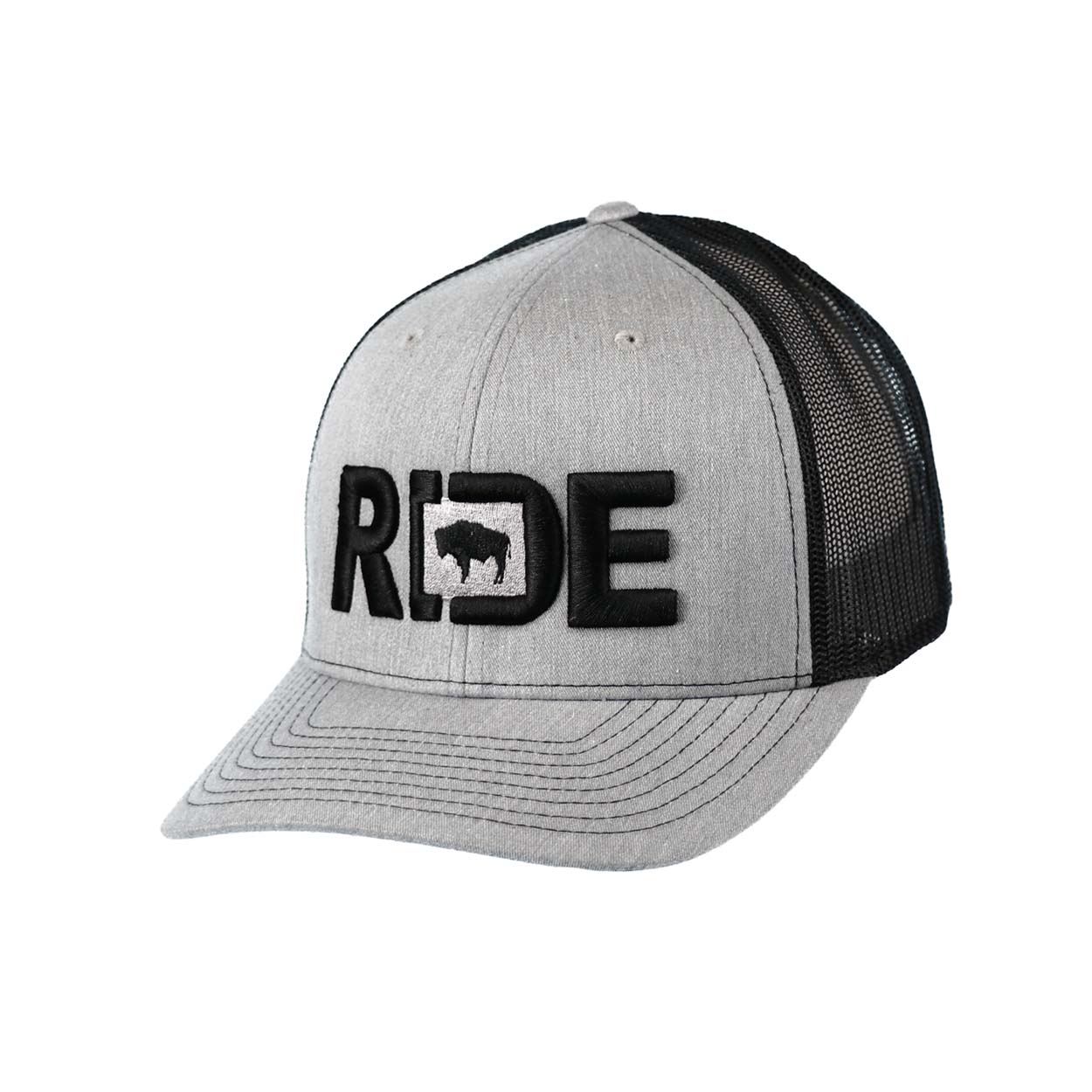 Ride Wyoming Classic Embroidered Snapback Trucker Hat Heather Gray/Black