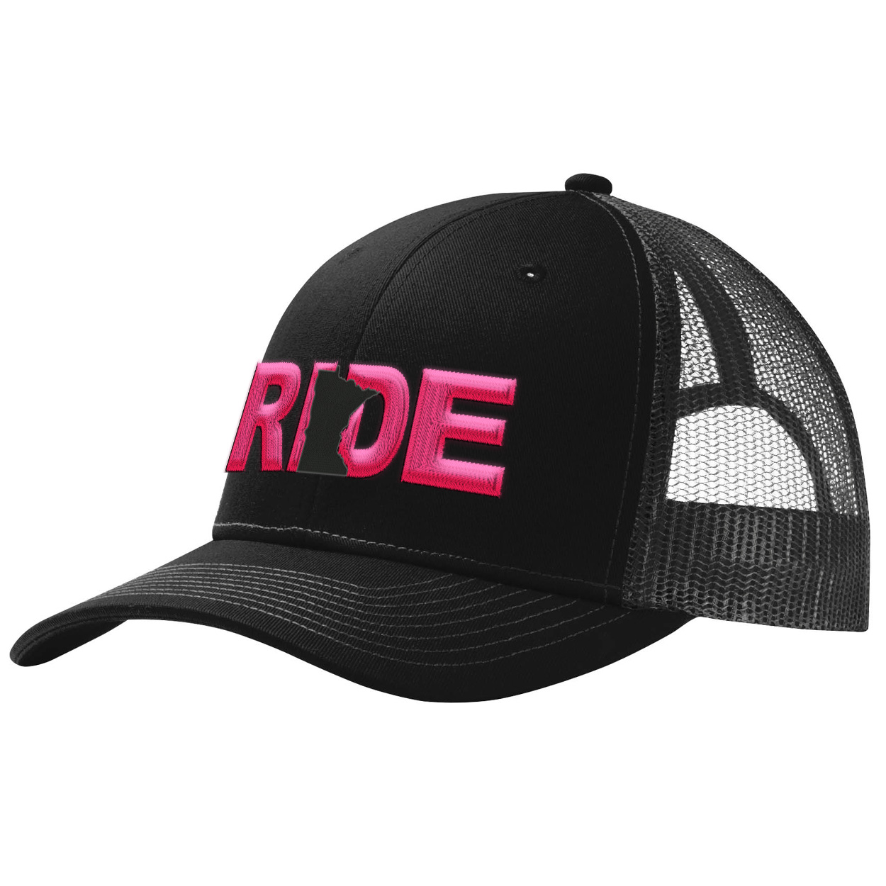 Ride Minnesota Classic Pro 3D Puff Embroidered Snapback Trucker Hat Black/Pink