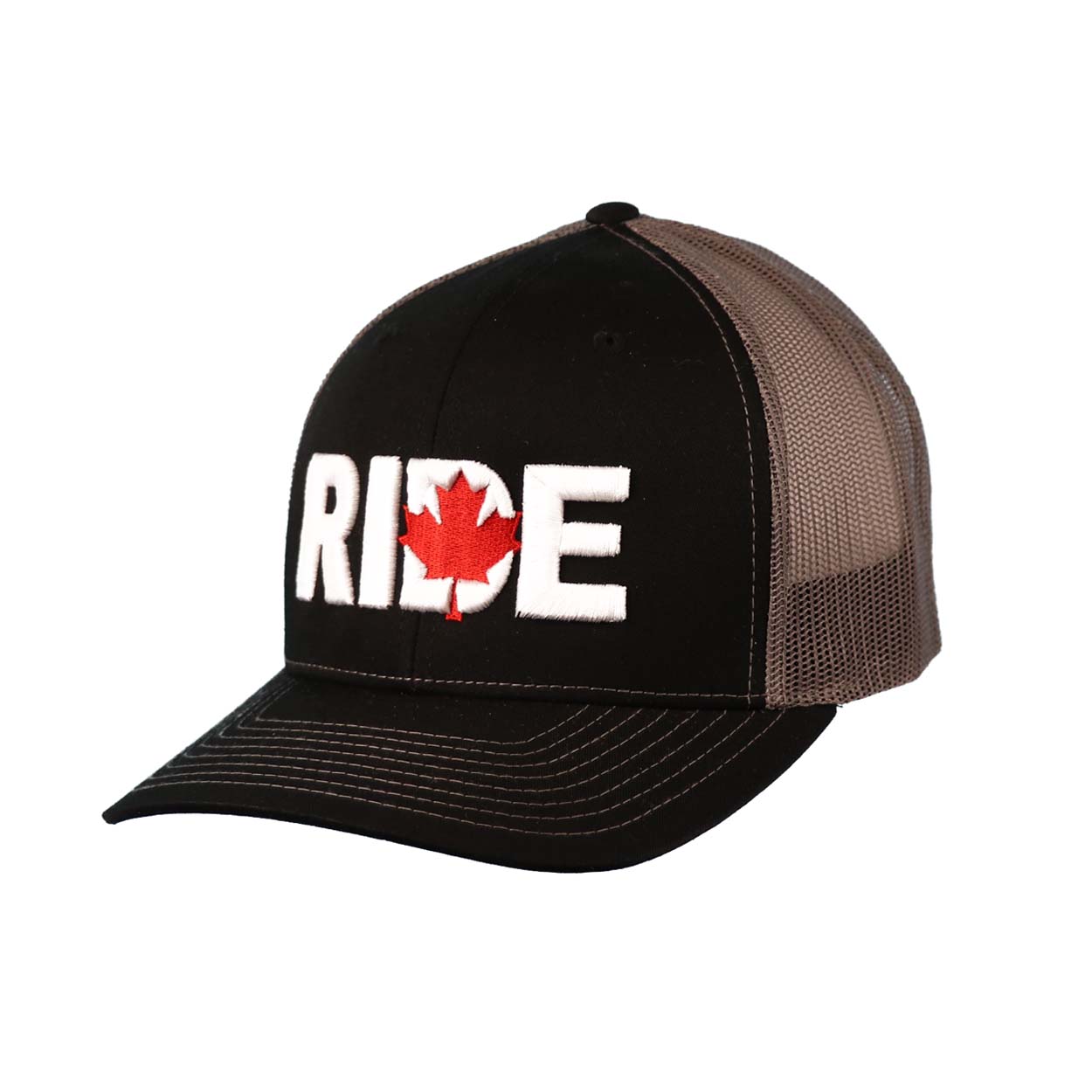 Ride Canada Classic Pro 3D Puff Embroidered Snapback Trucker Hat Black/Red