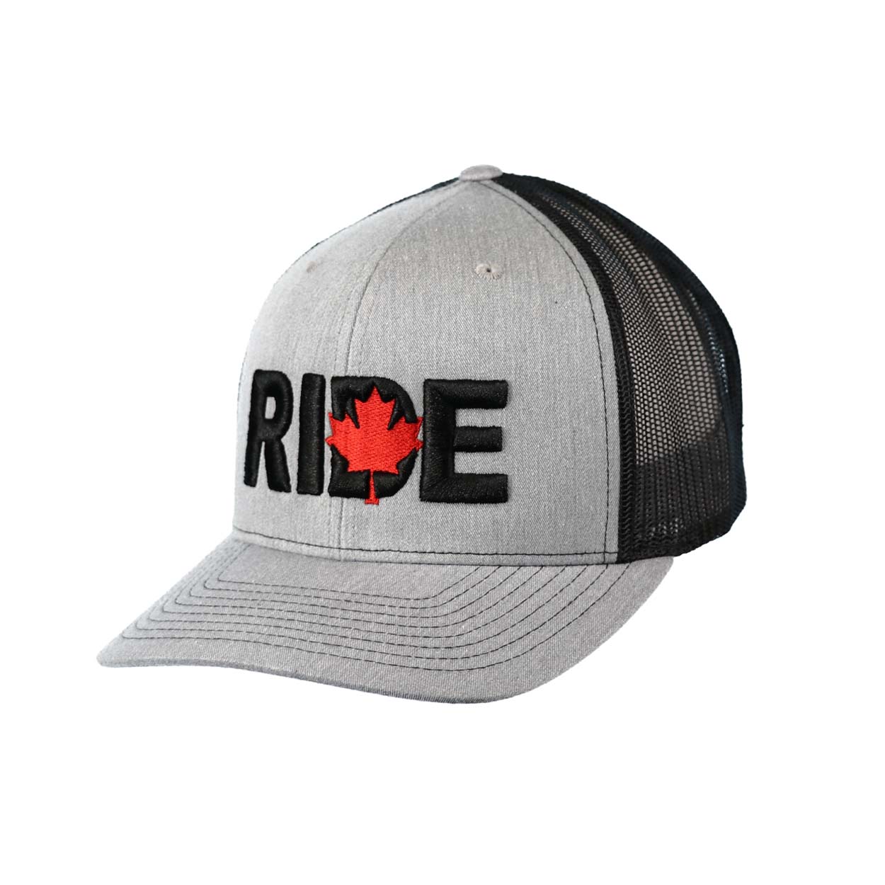Ride Canada Classic Embroidered Snapback Trucker Hat Gray/Red