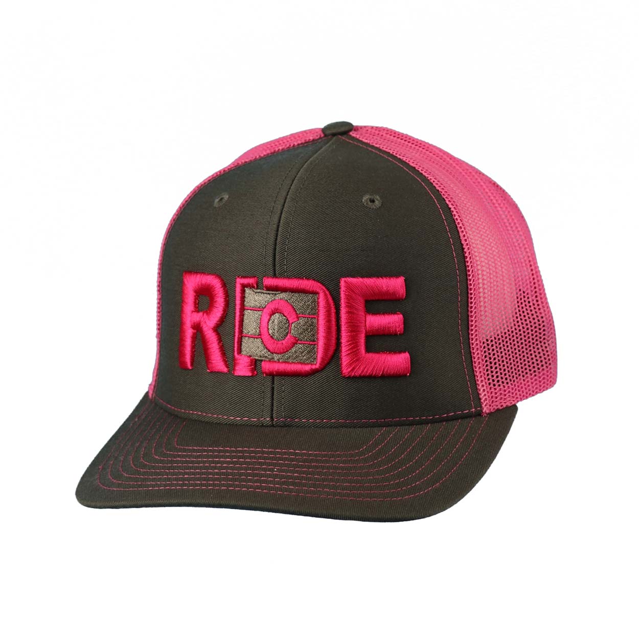 Ride Colorado Classic Embroidered Snapback Trucker Hat Gray/Fuschia