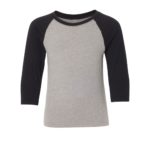 Product Details: Youth Premium Shirt – Raglan 3/4 Sleeve Black/Dark Gray Heather Sleeves (NEXT LEVEL APPAREL 3352 Youth CVC 3/4-Sleeve Raglan Tee)
