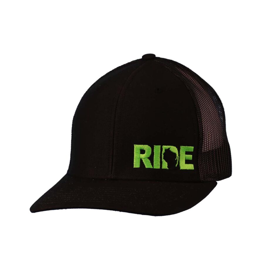 Ride Wisconsin Night Out Trucker Snapback Hat Black_Neaon Green