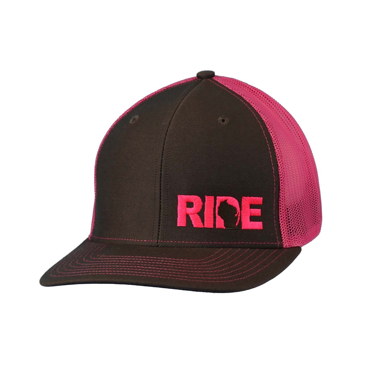 Ride Wisconsin Night Out Embroidered Snapback Trucker Hat Gray/Pink