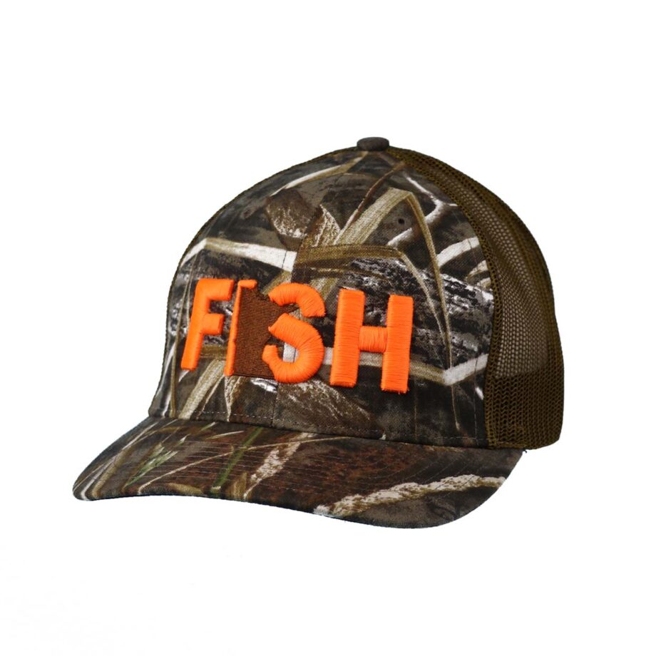 Fish Minnesota Classic Trucker Snapback Hat Camo_Orange
