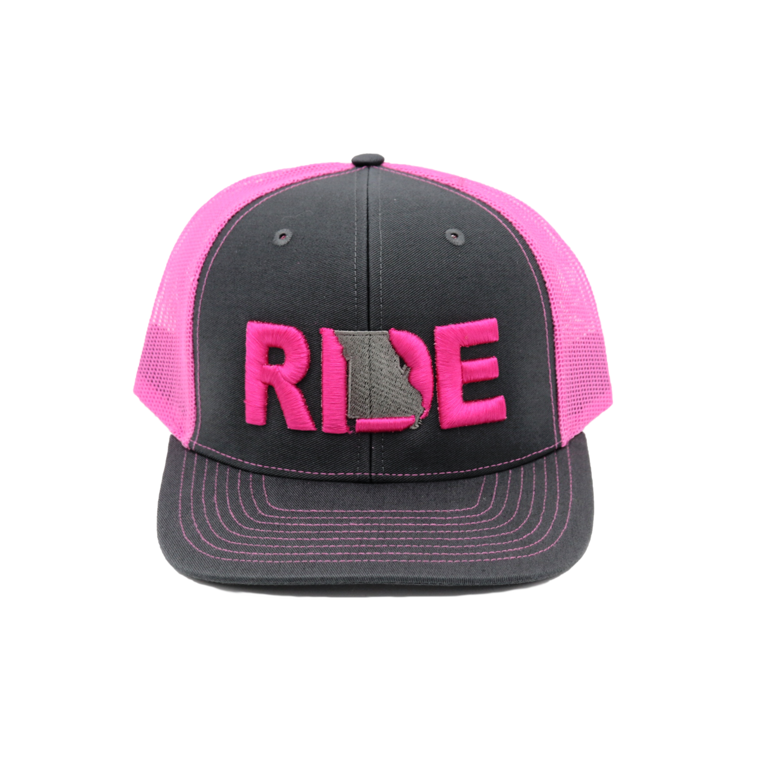 Ride Missouri Classic Embroidered Snapback Trucker Hat Gray/Pink