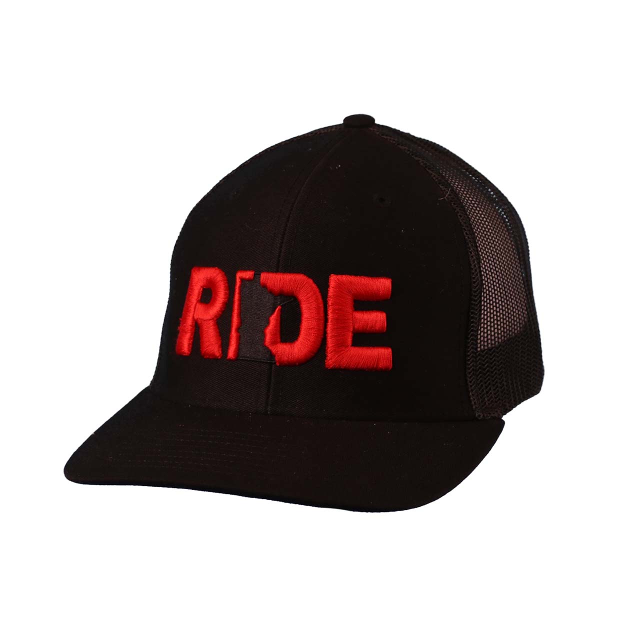 Ride Minnesota Classic Embroidered Snapback Trucker Hat Black/Red