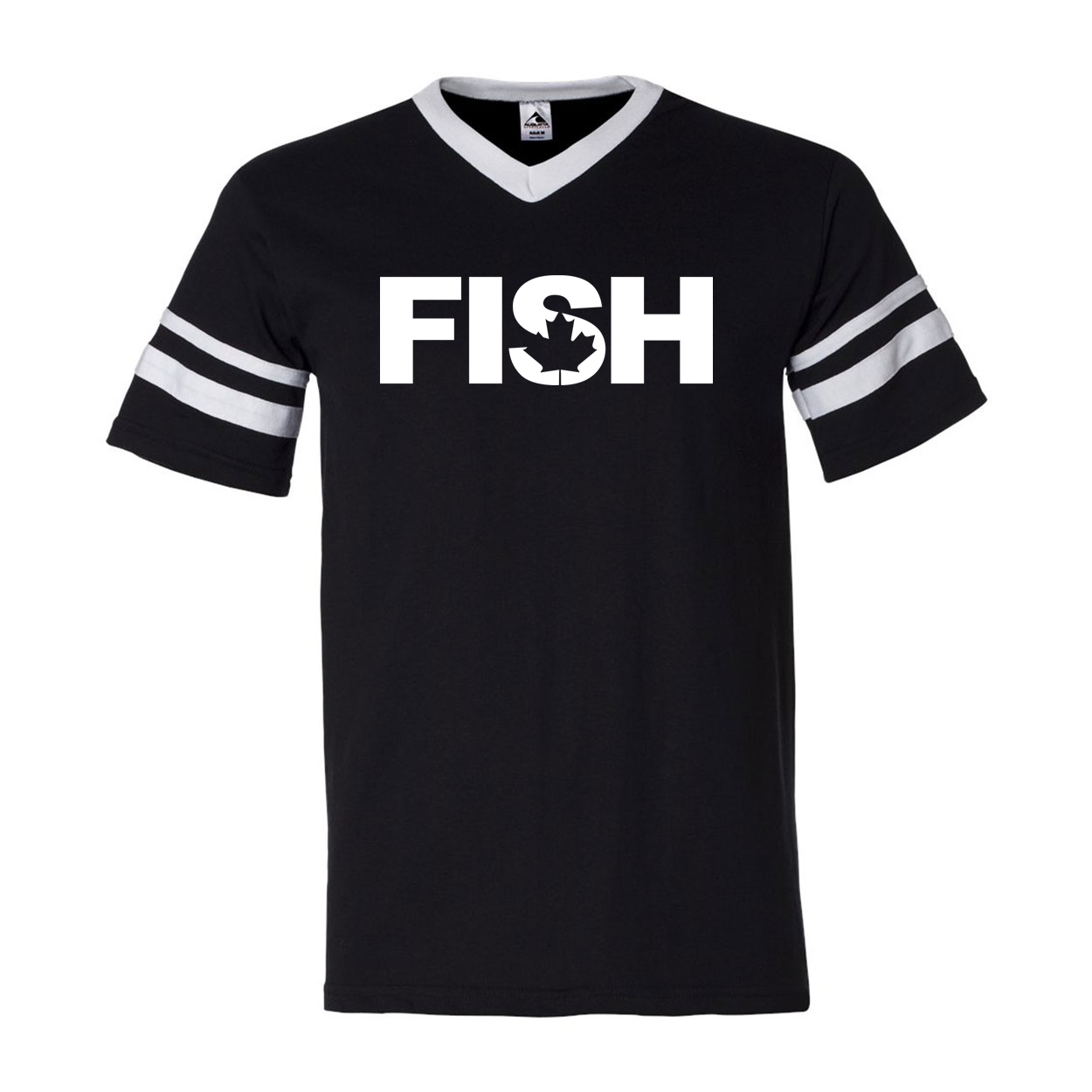 Fish Canada Classic Premium Striped Jersey T-Shirt Black/White (White Logo)