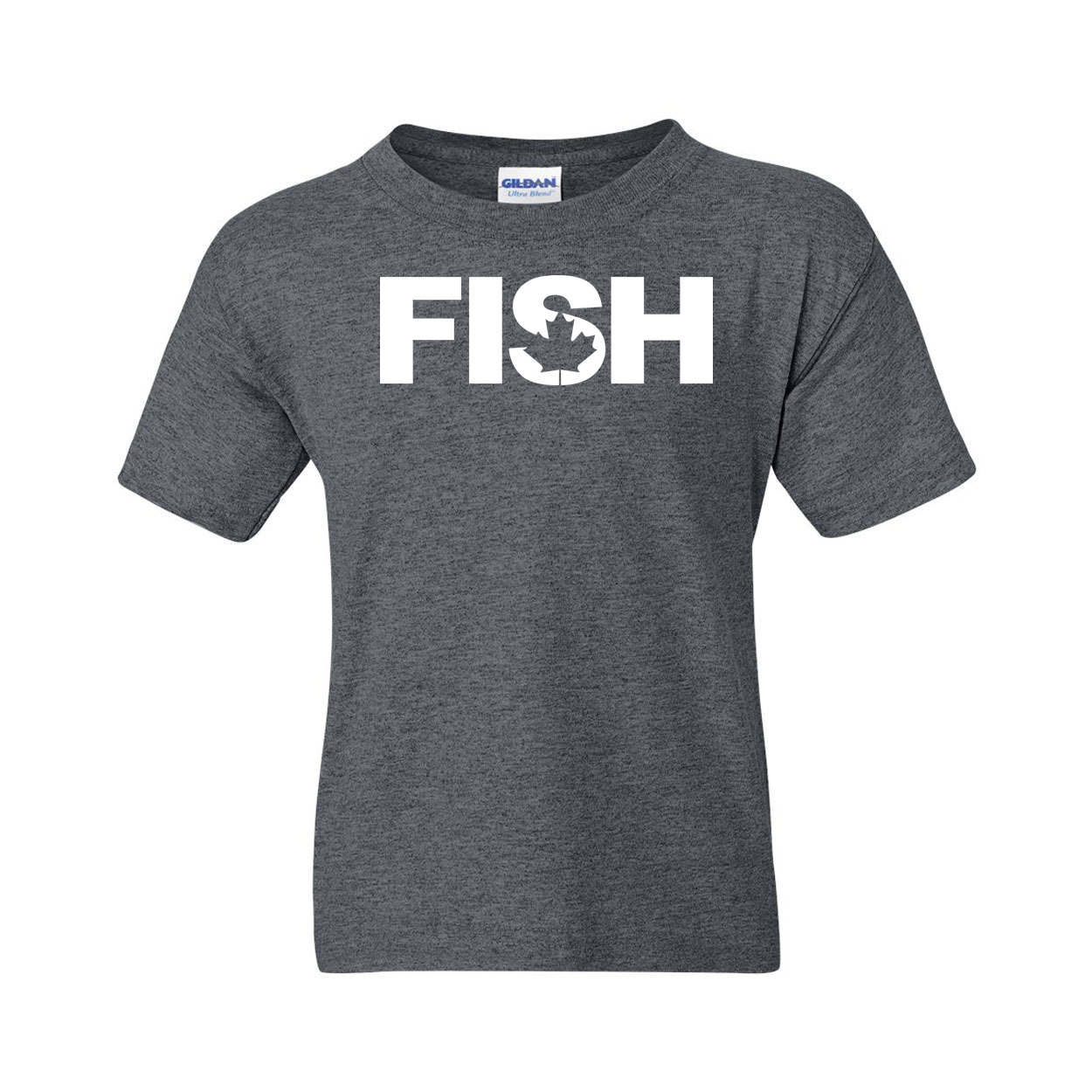 Fish Canada Classic Youth T-Shirt Dark Heather Gray (White Logo)