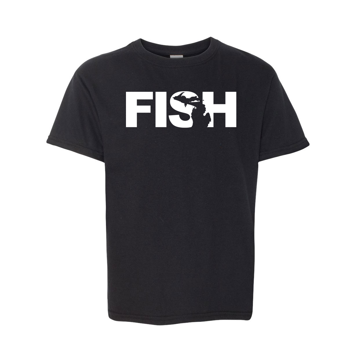 Fish Michigan Classic Youth T-Shirt Black (White Logo)