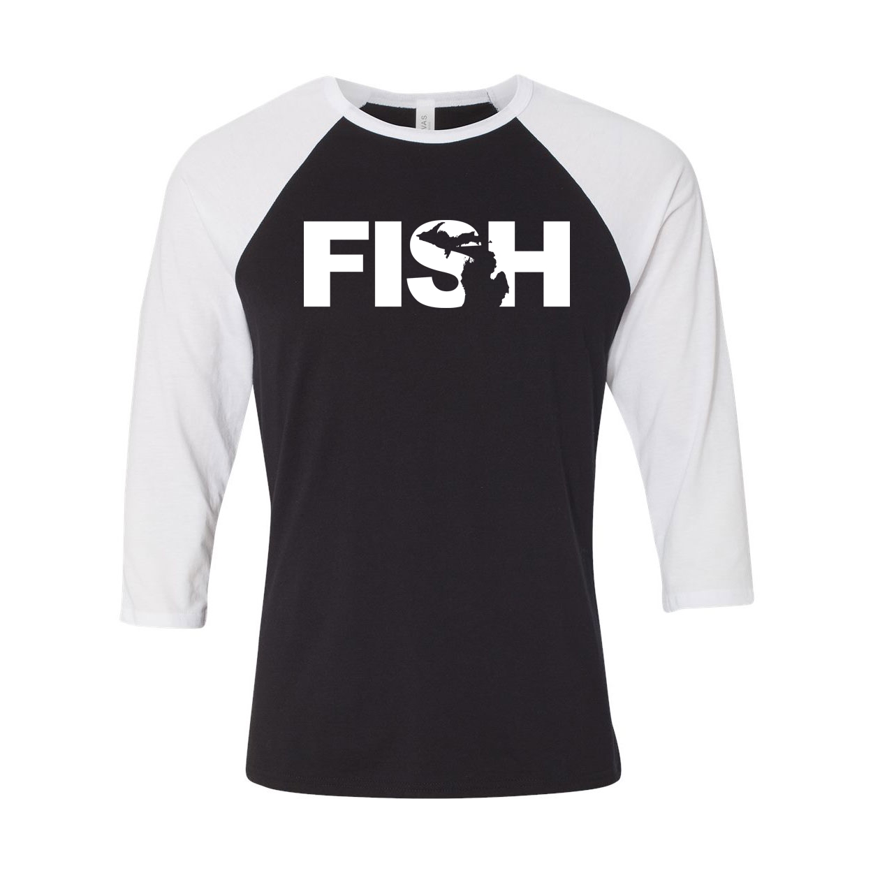 Fish Michigan Classic Raglan Shirt Black/White (White Logo)