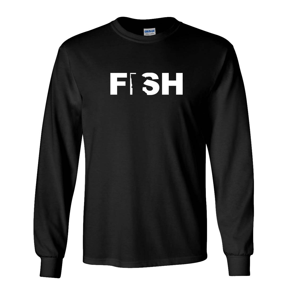 Fish Minnesota Classic Long Sleeve T-Shirt Black (White Logo)