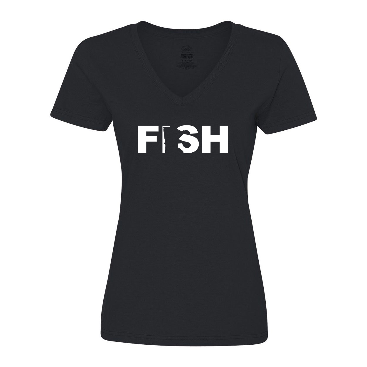 Fish Minnesota Classic Womens V-Neck Shirt Black (White Logo)