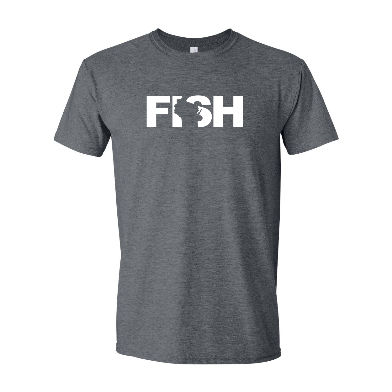 Fish Wisconsin Classic T-Shirt Dark Heather Gray (White Logo)