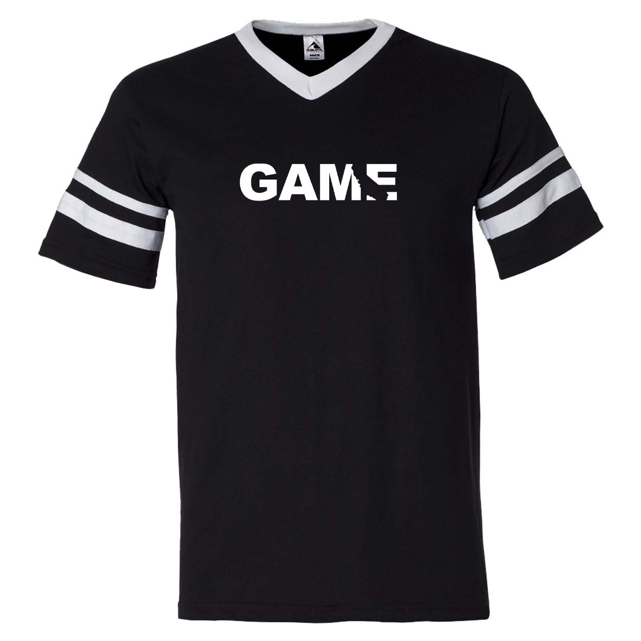 Game California Classic Premium Striped Jersey T-Shirt Black/White (White Logo)