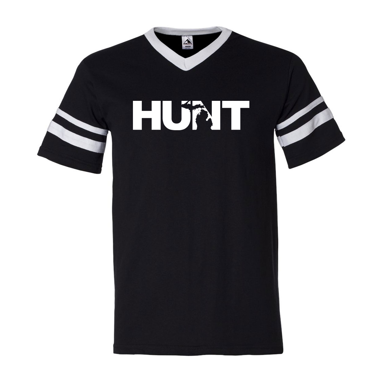 Hunt Michigan Classic Premium Striped Jersey T-Shirt Black/White (White Logo)