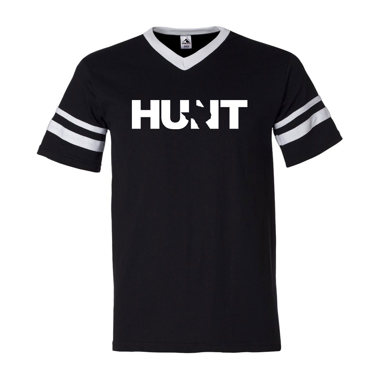 Hunt Texas Classic Premium Striped Jersey T-Shirt Black/White (White Logo)