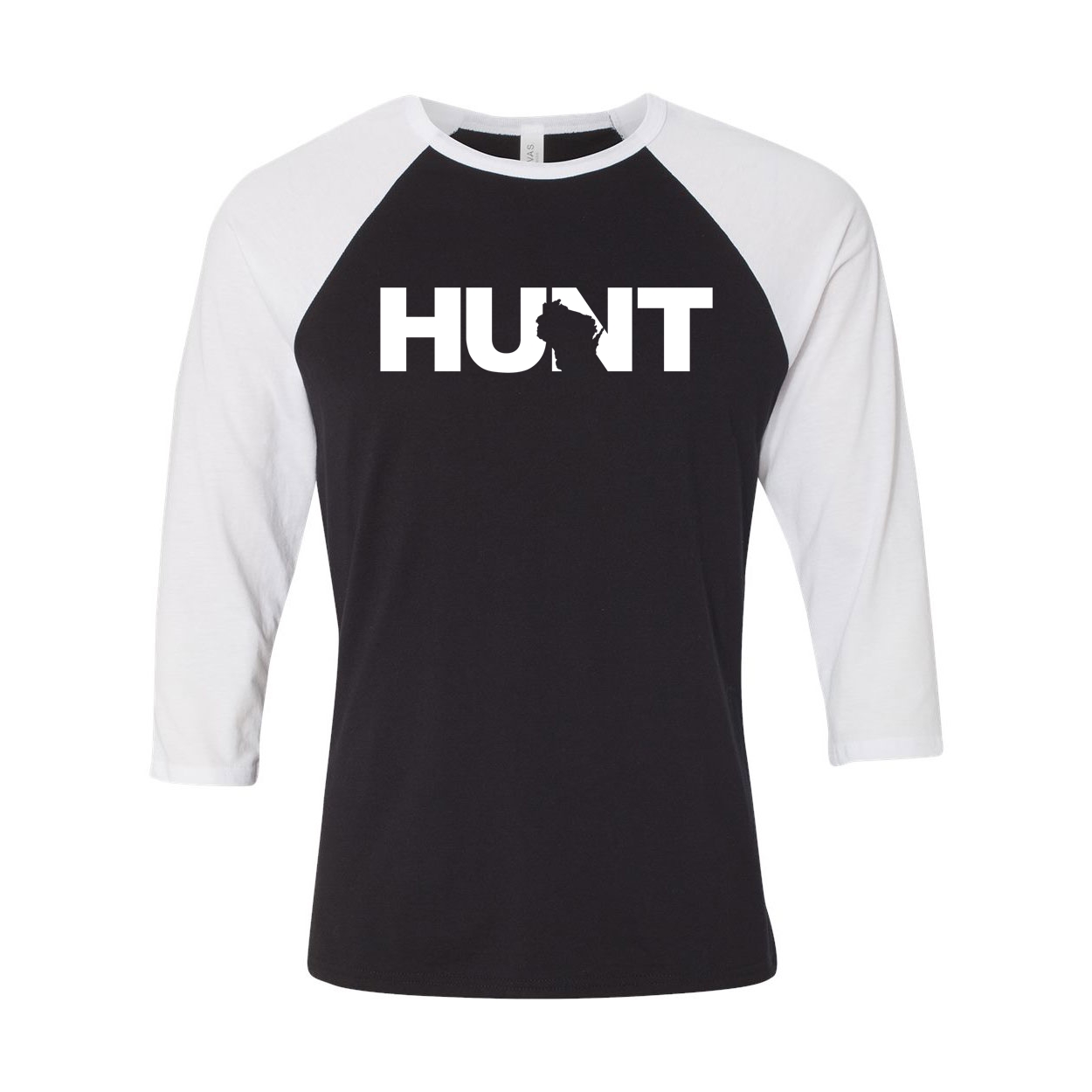 Hunt Wisconsin Classic Raglan Shirt Black/White (White Logo)