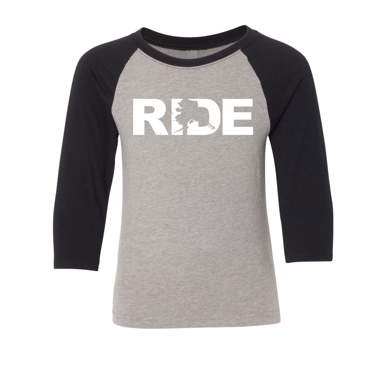Ride Alaska Classic Youth Premium Raglan Shirt Gray/Black (White Logo)