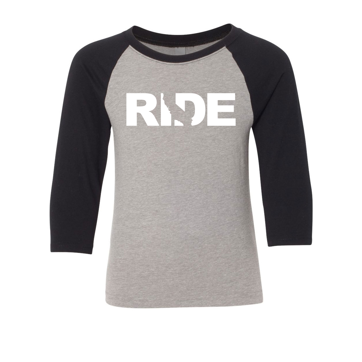 Ride California Classic Youth Premium Raglan Shirt Gray/Black (White Logo)