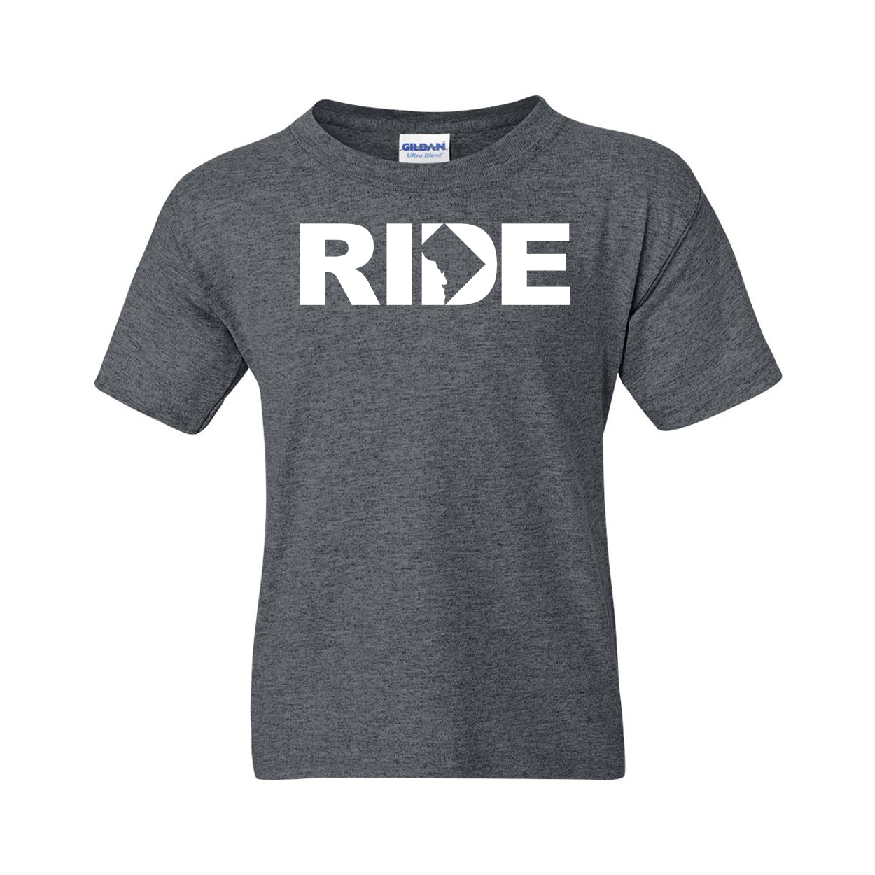 Ride District of Columbia Classic Youth T-Shirt Dark Heather Gray (White Logo)