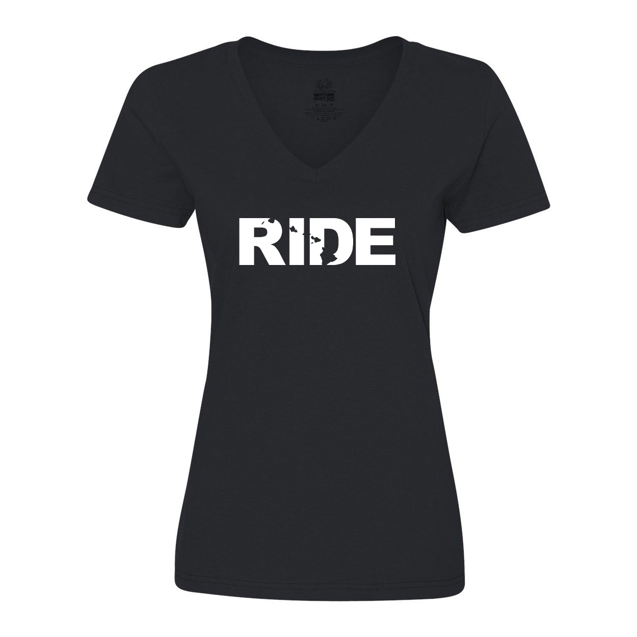 Ride Hawaii Classic Womens V-Neck Shirt Black (White Logo)