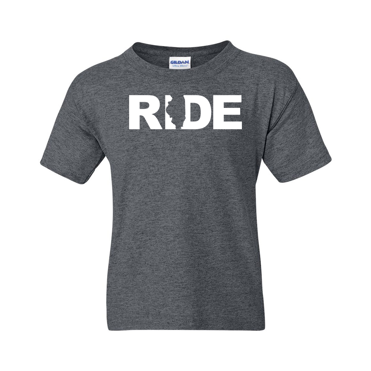Ride Illinois Classic Youth T-Shirt Dark Heather Gray (White Logo)