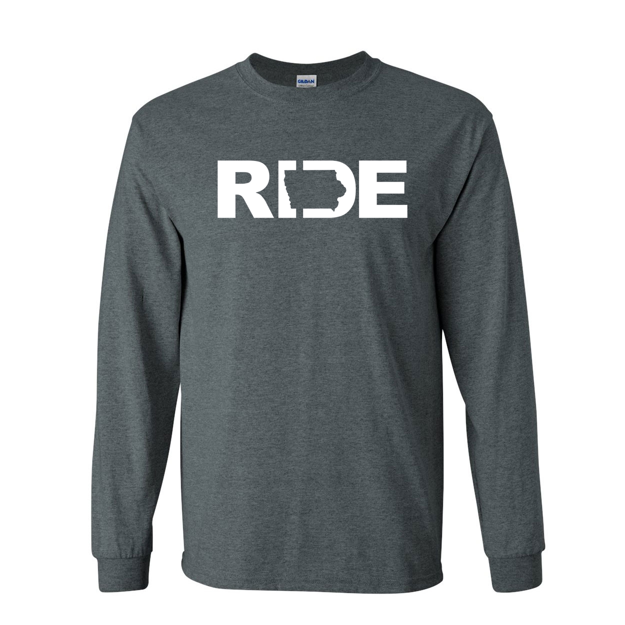 Ride Iowa Classic Long Sleeve T-Shirt Dark Heather (White Logo)